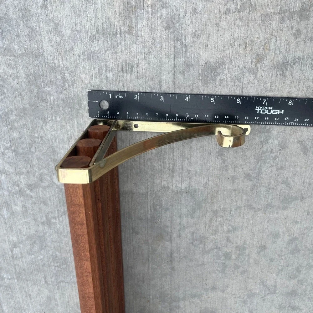 Vintage Mid Century Modern Adjustable Wood and Brass Wall Shelf 24-45 Inch Wide